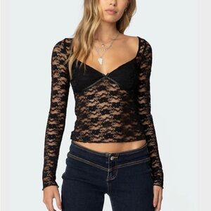 Edikted Black Lace Long Sleeve Blouse